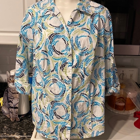 L womens Alia casual 3/4 sleeve button up plus size shirt 18W - Picture 1 of 4